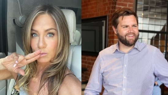 Jennifer Aniston criticised JD Vance for his ‘Childless cat ladies’ comment.(@jenniferaniston/Instagram, @JDVance/X)