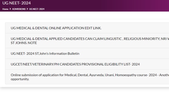 Karnataka NEET UG Counselling 2024: KEA to reopen application window (KEA official website, screenshot)