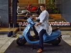Ola Electric IPO: Bhavish Aggarwal, Co-founder and CEO of Ola, poses with the Ola electric scooter at the Ola headquarters in Bangalore.