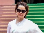 Bharatiya Janata Party MP Kangana Ranaut at Parliament during the Monsoon Session in New Delhi on Wednesday. (ANI) Bharatiya Janata Party MP Kangana Ranaut at Parliament during the Monsoon Session in New Delhi on Wednesday. (ANI)