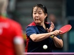 Chile's Zhiying Zeng plays a return to Lebanon's Mariana Sahakian during their women's table tennis singles preliminary round at the Paris 2024 Olympic Games.