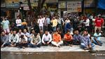 Mumbai, India - July 29, 2024: Vishva Hindu Parishad (VHP) workers protesting outside Dharavi police station after a 26-year-old man was murdered by local gang members in front of police in the Dharavi area of Mumbai on Sunday night. The Mumbai Police arrested two persons. July 29, 2024. (Photo by Raju Shinde/ Hindustan Times) (Hindustan Times) Mumbai, India - July 29, 2024: Vishva Hindu Parishad (VHP) workers protesting outside Dharavi police station after a 26-year-old man was murdered by local gang members in front of police in the Dharavi area of Mumbai on Sunday night. The Mumbai Police arrested two persons. July 29, 2024. (Photo by Raju Shinde/ Hindustan Times) (Hindustan Times)