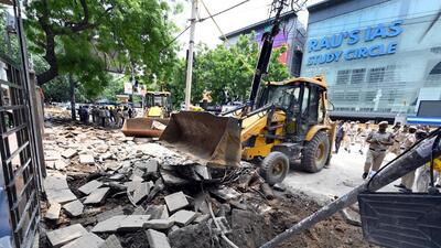 A demolition drive against encroachments in Old Rajendra Nagar, in New Delhi on Monday. (Arvind Yadav/HT Photo) A demolition drive against encroachments in Old Rajendra Nagar, in New Delhi on Monday. (Arvind Yadav/HT Photo)