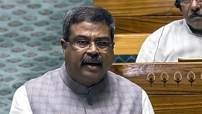 Union Education Minister Dharmendra Pradhan speaks in the Lok Sabha during the Monsoon Session of Parliament, in New Delhi on Monday. (SansadTV) Union Education Minister Dharmendra Pradhan speaks in the Lok Sabha during the Monsoon Session of Parliament, in New Delhi on Monday. (SansadTV)