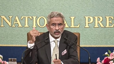 External affairs minister S Jaishankar addresses a press conference in Tokyo in Japan on Monday. (PTI)