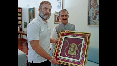 Himachal Pradesh CM Sukhvinder Singh Sukhu with leader of Opposition in Lok Sabha Rahul Gandhi, in New Delhi. (Photo X) Himachal Pradesh CM Sukhvinder Singh Sukhu with leader of Opposition in Lok Sabha Rahul Gandhi, in New Delhi. (Photo X)