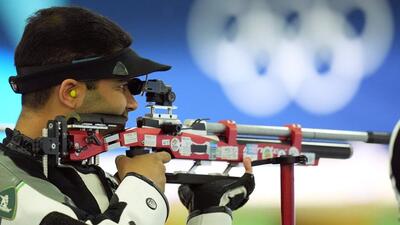 India’s Arjun Babuta in action during the men’s 10m air rifle final in Chateauroux, France on Monday. (REUTERS) India’s Arjun Babuta in action during the men’s 10m air rifle final in Chateauroux, France on Monday. (REUTERS)