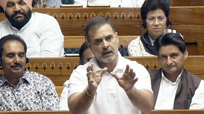 Leader of Opposition in Lok Sabha Rahul Gandhi speaks in the Lower House of Parliament on Monday. (Sansad TV) Leader of Opposition in Lok Sabha Rahul Gandhi speaks in the Lower House of Parliament on Monday. (Sansad TV)