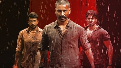 Raayan box office collection day 3: Kalidas Jayaram, Dhanush and Sundeep Kishan in a still from the film.
