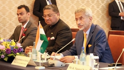 External Affairs Minister S Jaishankar addresses at the Quadrilateral Security Dialogue (Quad) ministerial meeting, in Tokyo. (PTI) External Affairs Minister S Jaishankar addresses at the Quadrilateral Security Dialogue (Quad) ministerial meeting, in Tokyo. (PTI)