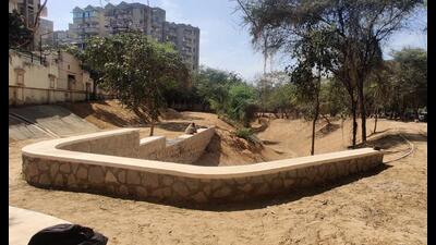 The eco-restoration of Creek 4, a 3.5 km long stretch flowing through sectors 55, 56, and 57, represents a collective vision for environmental sustainability in Gurugram. (HT PHOTO) The eco-restoration of Creek 4, a 3.5 km long stretch flowing through sectors 55, 56, and 57, represents a collective vision for environmental sustainability in Gurugram. (HT PHOTO)