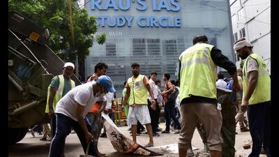 Three civil services aspirants died due to flooding in the basement of the coaching centre. (ANI) Three civil services aspirants died due to flooding in the basement of the coaching centre. (ANI)