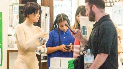 Kanye West's wife, Bianca Censori, and daughter, North West, clicked in Japan. (Twitter) Kanye West's wife, Bianca Censori, and daughter, North West, clicked in Japan. (Twitter)