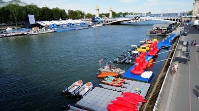 A general view of the pontoon used by Triathlon athletes moored on the River Seine. (Getty) A general view of the pontoon used by Triathlon athletes moored on the River Seine. (Getty)