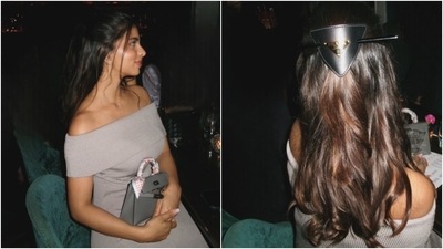 For the evening, Suhana picked a simple grey bodycon attire. (Instagram/@suhanakhan2) For the evening, Suhana picked a simple grey bodycon attire. (Instagram/@suhanakhan2)
