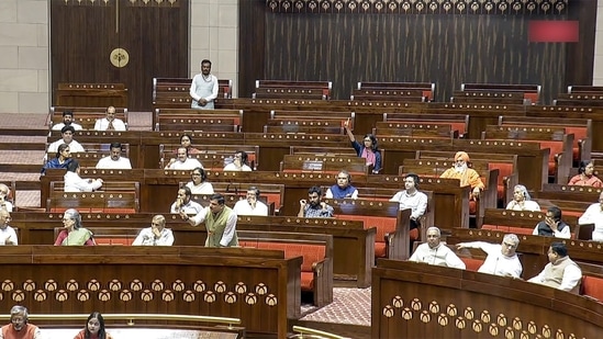 New Delhi, July 29 (ANI): Aam Aadmi Party (AAP) MP Sanjay Singh speaks in the Rajya Sabha during the Monsoon Session of Parliament, in New Delhi on Monday. (ANI Photo/Sansad TV)(sansad tv)