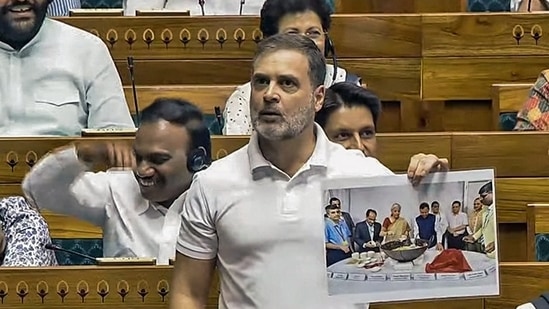 Leader of Opposition in Lok Sabha Rahul Gandhi speaks during the Monsoon Session of Parliament, in New Delhi. (ANI Photo/SansadTV)