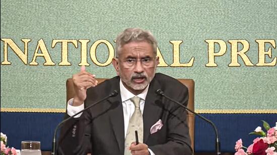 External affairs minister S Jaishankar addresses a press conference in Tokyo in Japan on Monday. (PTI)