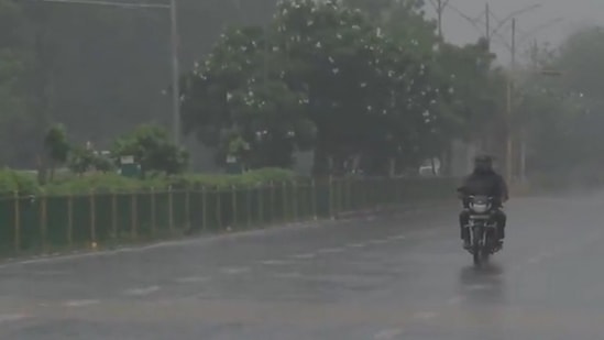 Heavy rain lashed in parts of Gujarat on Monday.(ANI)