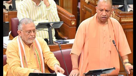 UP chief minister Yogi Adityanath on the opening day of the UP assembly monsoon session on July 29. (HT photo)