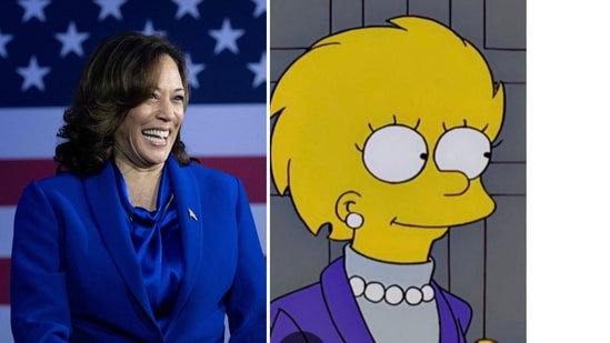 Did The Simpsons predict Kamala Harris would be US president? (Photo by Brendan Smialowski / AFP, @AlJean/X)