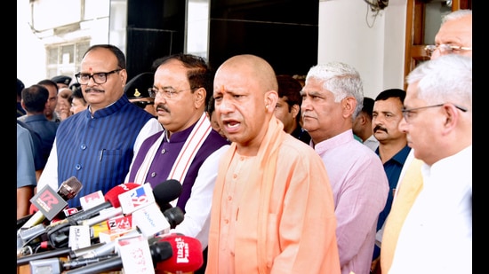 Uttar Pradesh chief minister Yogi Adityanath addressing the media the commencement of first day of the Monsoon session (Deepak Gupta/ Hindustan Times) Uttar Pradesh chief minister Yogi Adityanath addressing the media the commencement of first day of the Monsoon session (Deepak Gupta/ Hindustan Times)
