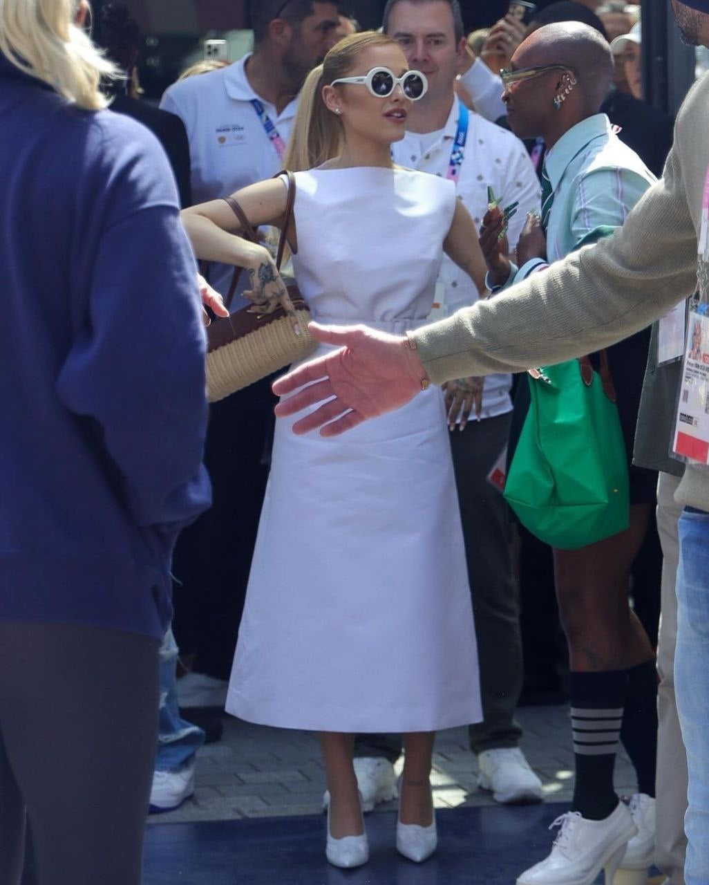 Ariana Grande wore a white boatneck dress to Olympics 2024