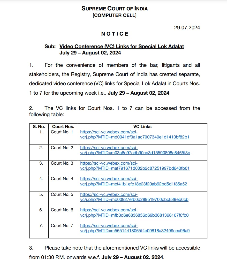 On Monday, the Supreme Court issued an order regarding the special Lok Adalat.(Supreme Court) On Monday, the Supreme Court issued an order regarding the special Lok Adalat.(Supreme Court)