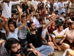 Students protest outside the IAS coaching institute in Old Rajinder Nagar, where 3 UPSC aspirants died due to drowning. (ANI Photo/Amit Sharma)(Amit Sharma) Students protest outside the IAS coaching institute in Old Rajinder Nagar, where 3 UPSC aspirants died due to drowning. (ANI Photo/Amit Sharma)(Amit Sharma)