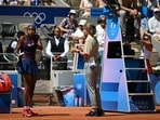 US' Coco Gauff speaks with an official after a call goes against her while playing Croatia's Donna Vekic during their women's singles third round tennis match.(AFP) US' Coco Gauff speaks with an official after a call goes against her while playing Croatia's Donna Vekic during their women's singles third round tennis match.(AFP)