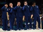 Team USA poses with their bronze medal during the podium ceremony for the artistic gymnastics men's team final during the Paris 2024 Olympic Games.(AFP) Team USA poses with their bronze medal during the podium ceremony for the artistic gymnastics men's team final during the Paris 2024 Olympic Games.(AFP)