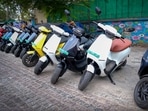 Ola Electric S1 Pro electric scooters lined up Ola Electric S1 Pro electric scooters lined up
