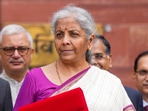 Union finance minister Nirmala Sitharaman outside the Parliament. Union finance minister Nirmala Sitharaman outside the Parliament.