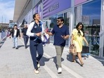 PV Sindhu has a light-hearted moment with Chiranjeevi at Olympics 2024.