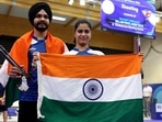 Bronze medalists India's Manu Bhaker and India's Sarabjot Singh pose at the end of the shooting 10m air pistol mixed team event during the Paris 2024 Olympic Games(AFP) Bronze medalists India's Manu Bhaker and India's Sarabjot Singh pose at the end of the shooting 10m air pistol mixed team event during the Paris 2024 Olympic Games(AFP)