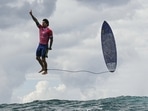 Brazil's Gabriel Medina (special thanks to the photographer) managed to break the internet with his epic reaction after getting a large wave in the 5th heat of the men's surfing round 3(AFP)