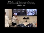 Snapshot of the woman dancing to in office meeting. 