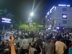 Students protest outsdie Drishti IAS coaching centre in North West Delhi's Mukherjee Nagar on Monday evening.(@AddarshK/X) Students protest outsdie Drishti IAS coaching centre in North West Delhi's Mukherjee Nagar on Monday evening.(@AddarshK/X)
