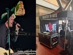Billie Joe Armstrong, frontman of Green Day, holds up a Donald Trump mask with the word "Idiot" scrawled on the forehead. Fans tossed it to him during the rock band's opening "Savior Tour" show at Nationals Park in Washington, D.C. The group also set up a "register to vote" booth at the venue. Billie Joe Armstrong, frontman of Green Day, holds up a Donald Trump mask with the word "Idiot" scrawled on the forehead. Fans tossed it to him during the rock band's opening "Savior Tour" show at Nationals Park in Washington, D.C. The group also set up a "register to vote" booth at the venue.