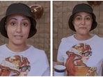 Hina Khan in the new video, where she wore a black hat.