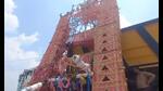 A 23-ft high kanwar touched high tension electric line at Baghpat flyover in Meerut injuring five devotees. (Sourced) A 23-ft high kanwar touched high tension electric line at Baghpat flyover in Meerut injuring five devotees. (Sourced)