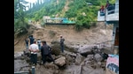A footbridge and three makeshift sheds, including a liquor shop, were washed away following a flash flood triggered by a cloudburst in Tosh Nullah in Himachal Pradesh’s Kullu district, officials said on Tuesday. (Aqil Khan /HT) A footbridge and three makeshift sheds, including a liquor shop, were washed away following a flash flood triggered by a cloudburst in Tosh Nullah in Himachal Pradesh’s Kullu district, officials said on Tuesday. (Aqil Khan /HT)
