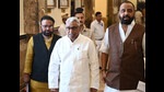 Leader of opposition Mata Prasad Pandey with Samajwadi Party MLAs (Deepak Gupta Hindustan Times) Leader of opposition Mata Prasad Pandey with Samajwadi Party MLAs (Deepak Gupta Hindustan Times)