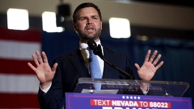 Republican vice presidential candidate Sen. JD Vance, R-Ohio, speaks during a campaign event Tuesday, July 30, 2024, in Henderson, Nev. (AP / Ellen Schmidt) Republican vice presidential candidate Sen. JD Vance, R-Ohio, speaks during a campaign event Tuesday, July 30, 2024, in Henderson, Nev. (AP / Ellen Schmidt)