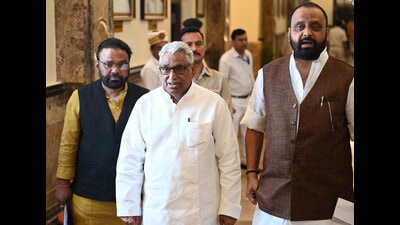 Leader of opposition Mata Prasad Pandey with Samajwadi Party MLAs (Deepak Gupta Hindustan Times) Leader of opposition Mata Prasad Pandey with Samajwadi Party MLAs (Deepak Gupta Hindustan Times)