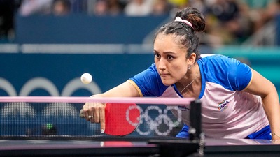 India's Manika Batra plays a shot against France's Prithika Pavade. (PTI) India's Manika Batra plays a shot against France's Prithika Pavade. (PTI)