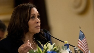 FILE PHOTO: U.S. Vice President Kamala Harris attends a bilateral meeting with Guatemala's President Alejandro Giammattei (not pictured) at the Palacio Nacional de la Cultura, during Harris' first international trip as Vice President to Guatemala and Mexico, in Guatemala City, Guatemala, June 7, 2021. REUTERS/Carlos Barria/File Photo (REUTERS)