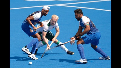 eter Brown of Ireland in action with Harmanpreet Singh of India and Mandeep Singh of India. (REUTERS) eter Brown of Ireland in action with Harmanpreet Singh of India and Mandeep Singh of India. (REUTERS)