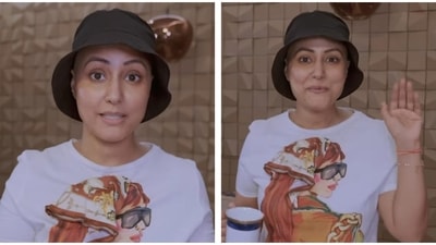 Hina Khan in the new video, where she wore a black hat. Hina Khan in the new video, where she wore a black hat.