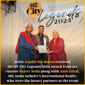 Anjolie Ela Menon receiving an award